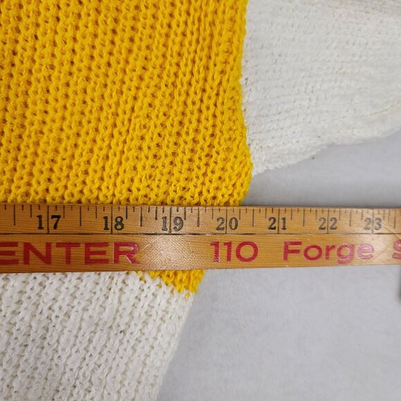 Vintage 90s Sweetree V-Neck Knit Sweater Wide Yellow Stripe Cotton Med Deadstock - Picture 6 of 7